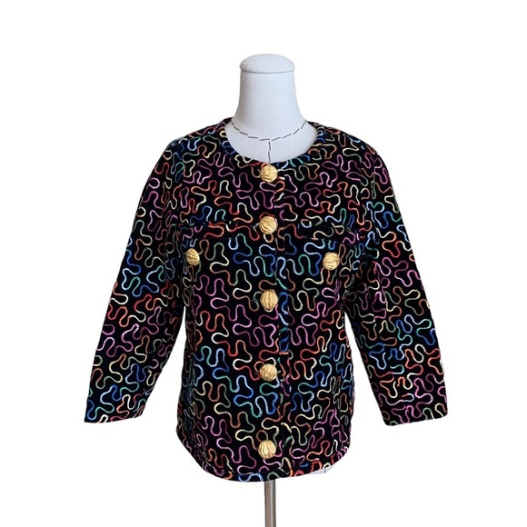 Gene Ewing Bis Jackets & Blazers - Vintage 80s Gene Ewing BIS Embroidered Rainbow Squiggle Jacket Gold Buttons
